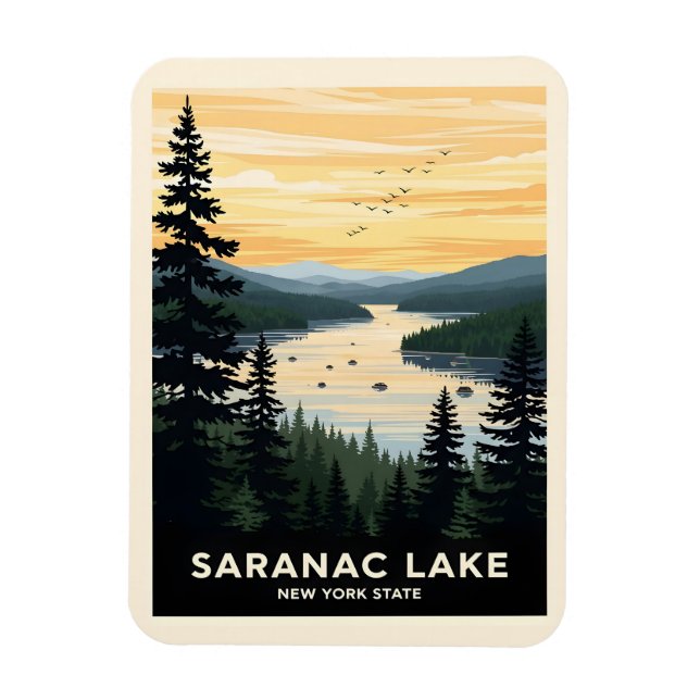 Íman Retro Saranac Lake | Viagens em Nova York (Vertical)
