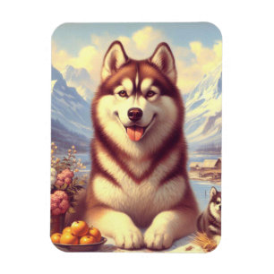 Íman Retro Siberian Husky Pintura