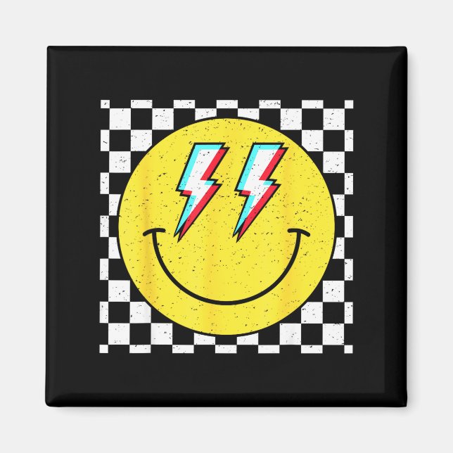 Íman Retro Smile Face Checkered Pattern Preppy Happy Fa (Frente)