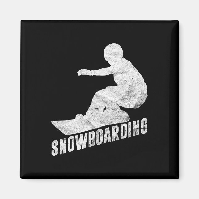 Íman Retro Snowboard Gift Snowboarder Silhouette Sno (Frente)