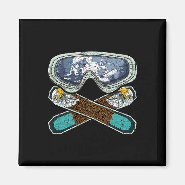 Íman Retro Snowboard Goggles Eagle Snowboarder Snowb (Frente)