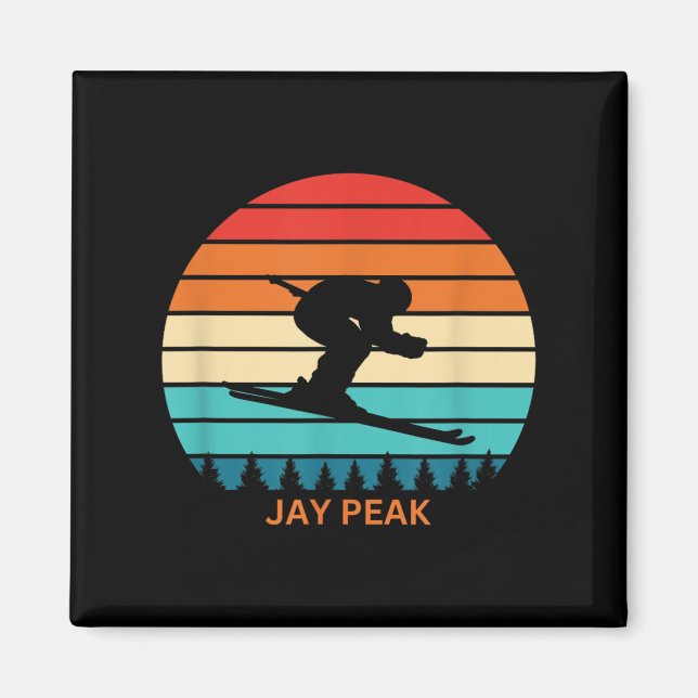 Íman Retro Sunset Jay Peak Vermont Skiier (Frente)