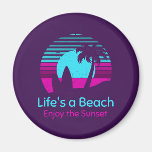 Íman Retro Sunset Surfboard Palm Tree Life's a Beach