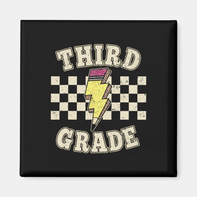 Íman Retro Third Grade Teacher Lightning Bolt Pencil Te (Frente)
