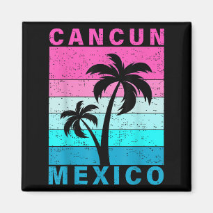 Íman Retro Tropical Sunset Cancun Beach Mexico Summer V