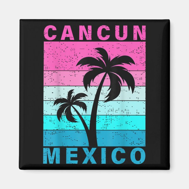 Íman Retro Tropical Sunset Cancun Beach Mexico Summer V (Frente)