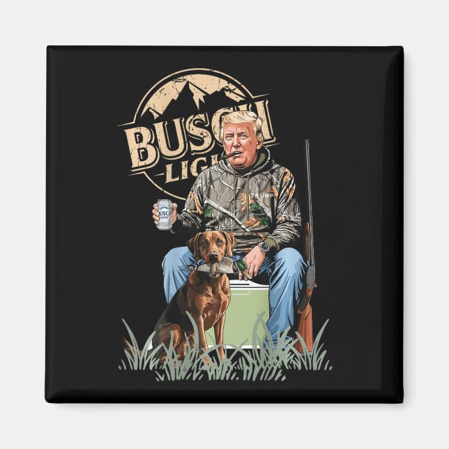 Íman Retro Trump Hunting Deer Funny Bebendo Beer Hunti (Frente)