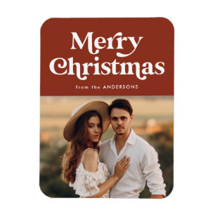 Íman Retro Typografia Brown Feliz Foto de Natal
