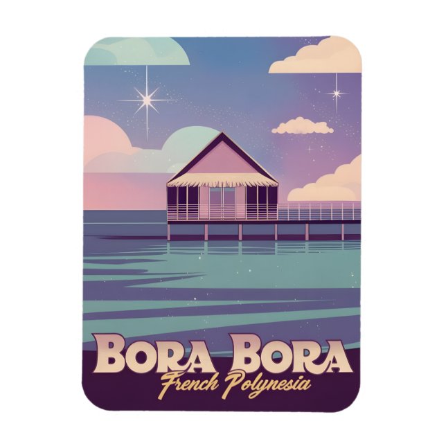 Íman Retro Viagem 80s Neon Bora Bora Polinésia Francesa (Vertical)