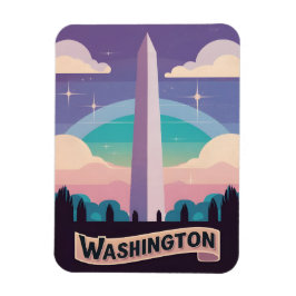 Íman Retro Viagem 80s Neon Washington Monument Lofi Art
