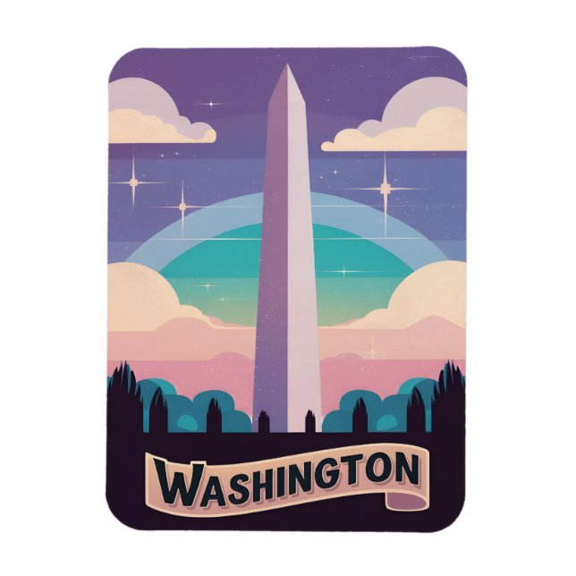 Íman Retro Viagem 80s Neon Washington Monument Lofi Art (Vertical)
