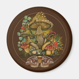 Íman Retro Vintage color Mushroom & Moth Art