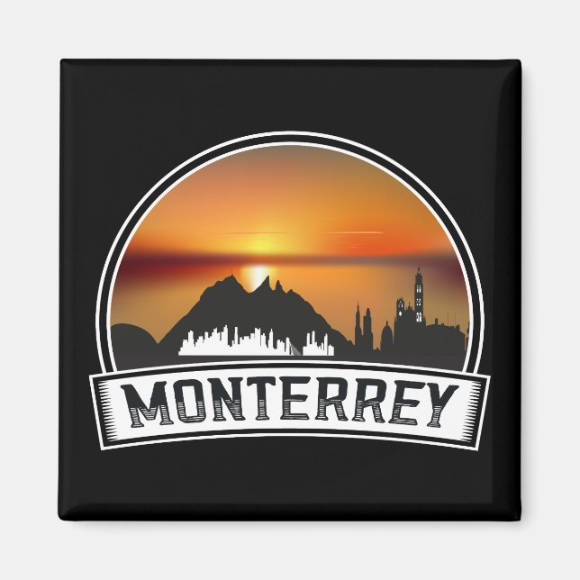Íman Retro Vintage Monterrey Mexico Sunset Cityscape (Frente)
