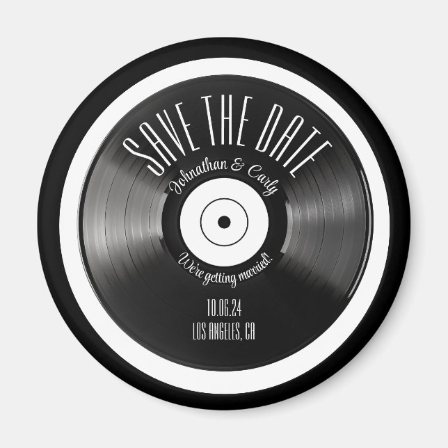 Íman Retro vinyl record black save the date photo  (Frente)