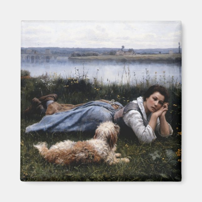 Íman Reverioso (Garota deitada na grama com seu cachorr (Frente)