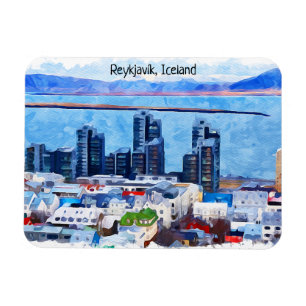 Íman Reykjavík Islândia City View Watercolor