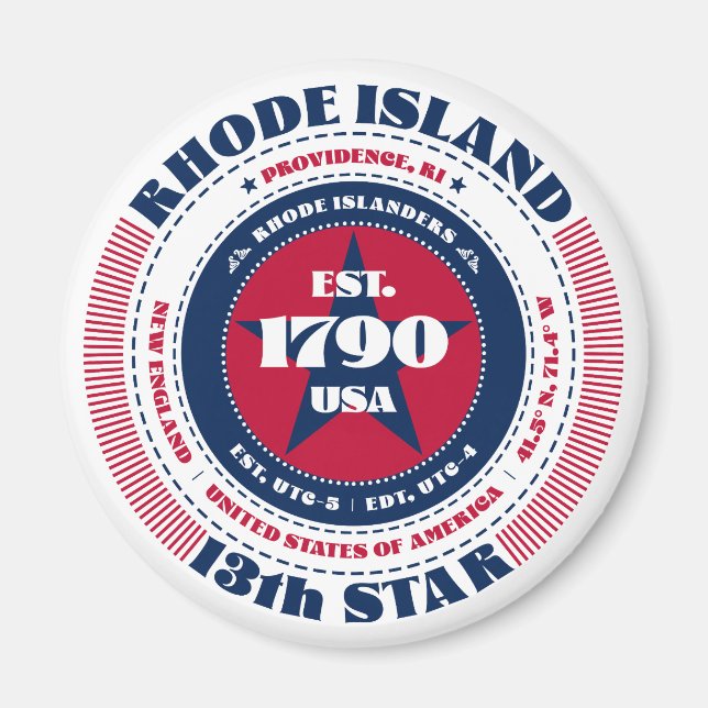 Íman Rhode Island Circle Typografia Souvenir Magnet (Frente)