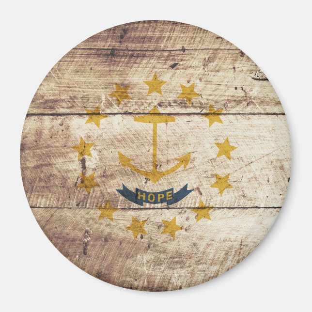 Íman Rhode Island State Flag no Old Wood Grain (Frente)