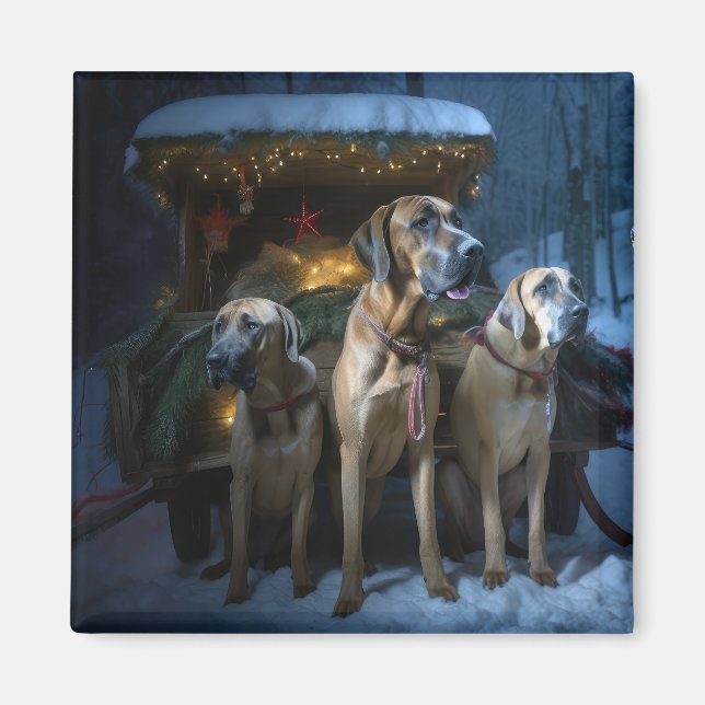 Íman Rhodesian Ridgeback Neve Trenó Natal Decoração (Frente)