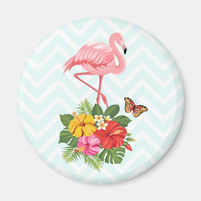 Íman Rico rosa Flamingo e Hibiscus Tropical (Frente)