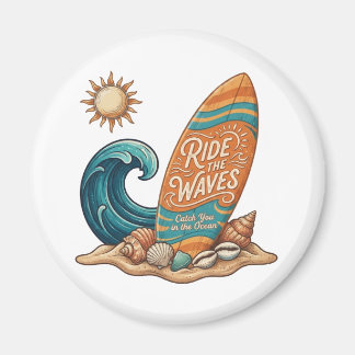 Íman Ride the Waves Surfboard Illustration - Tropical B