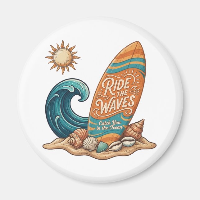 Íman Ride the Waves Surfboard Illustration - Tropical B (Frente)