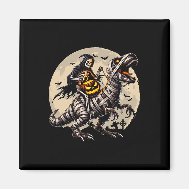 Íman Riding Mummy Dinosaur T Rex Pumpkin Engraçado Hall (Frente)