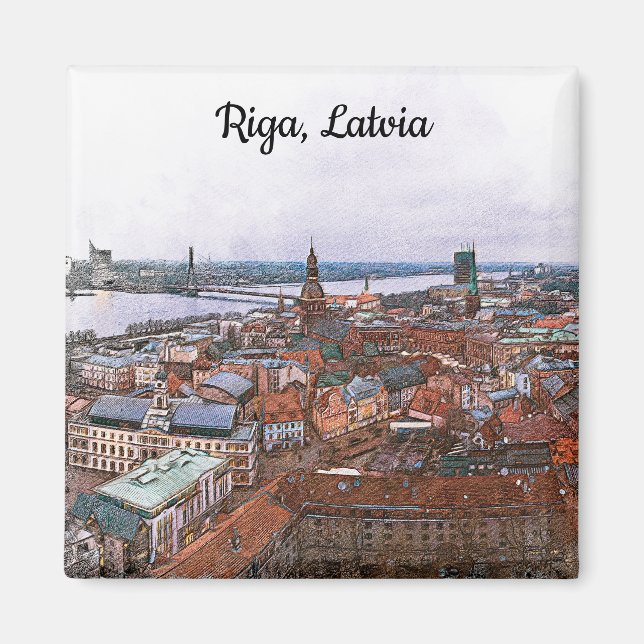 Íman Riga, visão do Panorama da Letónia (Frente)