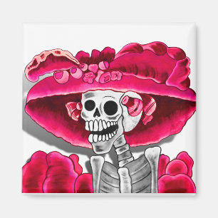 Íman Rindo de Mulher Esqueleta em Red Bonnet