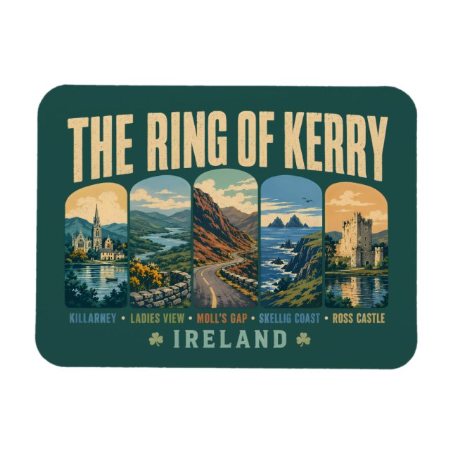 Íman Ring of Kerry Ireland Landmarks Illustration Retro (Horizontal)