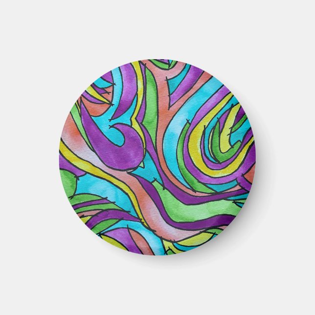 Íman Ritmo de Cor - Arte Abstrata em Aquarela Pintada à (Frente)