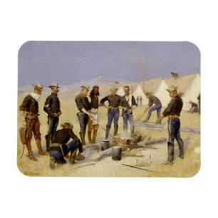 Íman Roasting a carne do Natal em um acampamento da