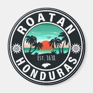 Íman Roatán Honduras Island Retro Sunset Souvenirs 80s