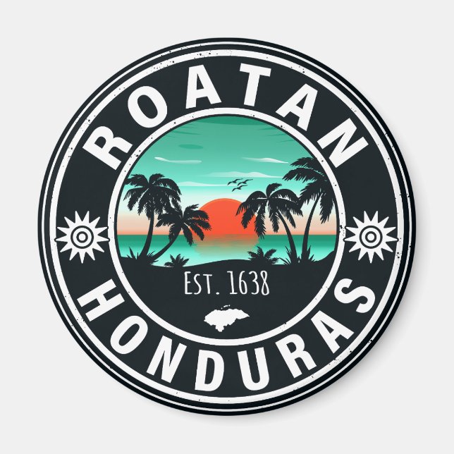 Íman Roatán Honduras Island Retro Sunset Souvenirs 80s (Frente)