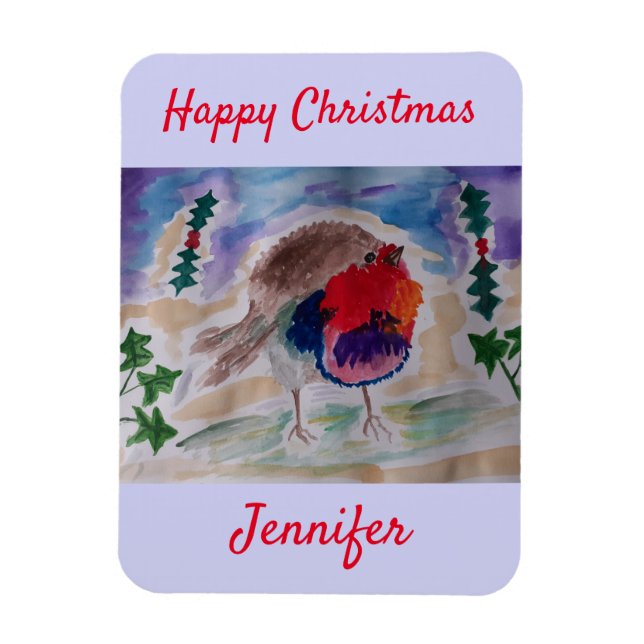 Íman Robin de Natal Magnet Personalizado (Vertical)