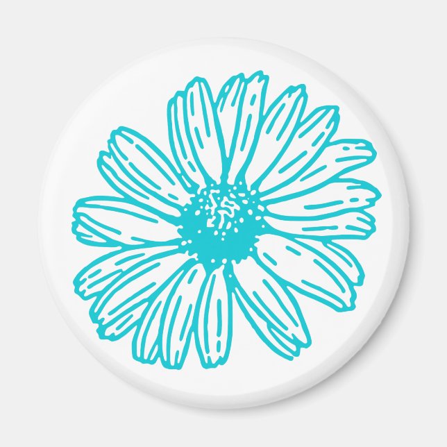 Íman Robin Egg Blue Daisy Impressão, Hippie Flowers (Frente)