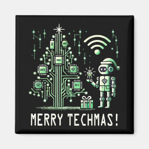 Íman Robô AI com Árvore de Natal Tech - Techmas de Feli