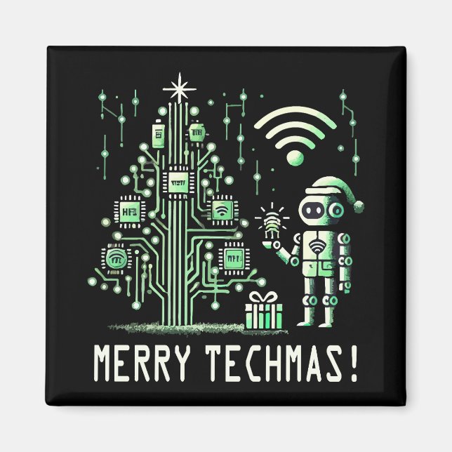 Íman Robô AI com Árvore de Natal Tech - Techmas de Feli (Frente)