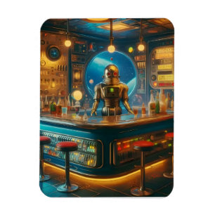 Íman Robô Barman em Bar de Mergulho da Era Espacial Int