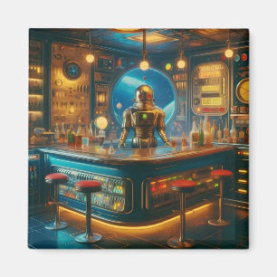 Íman Robô Barman no Bar de Mergulho da Era Espacial Int