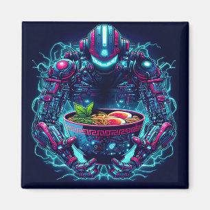 Íman Robô Futurista Ciberpunk Neon Comida Ramen