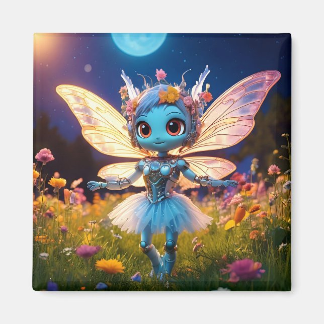 Íman Robô Pixie Bailarina Dançando nos Flores Silvestre (Frente)