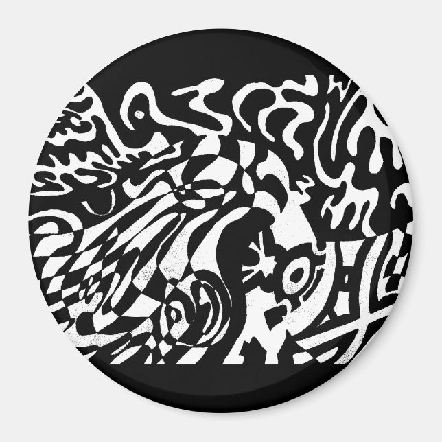 Íman "Robot Dreams" Arte Abstrato B&W (Frente)