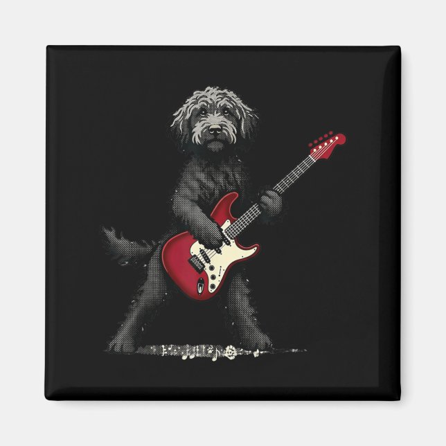 Íman Rochoso Divertido Cachorro Goldendoodle Tocando Mú (Frente)
