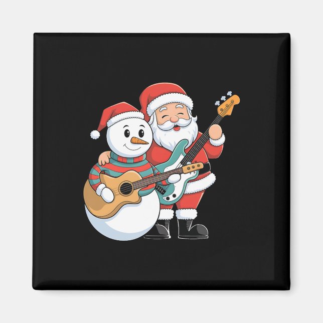 Íman Rock Guitar Snowman E Papai Noel Tocando Violão (Frente)