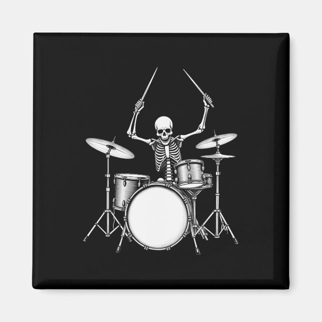 Íman Rock N Roll Drummer Skeleton Tocando Tambores (Frente)
