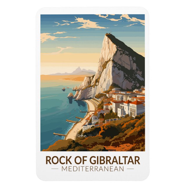 Íman Rock of Gibraltar Viagem Art Vintage (Vertical)