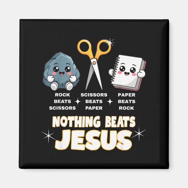 Íman Rock Paper Scissors But Nothing Beats Jesus Funny  (Frente)