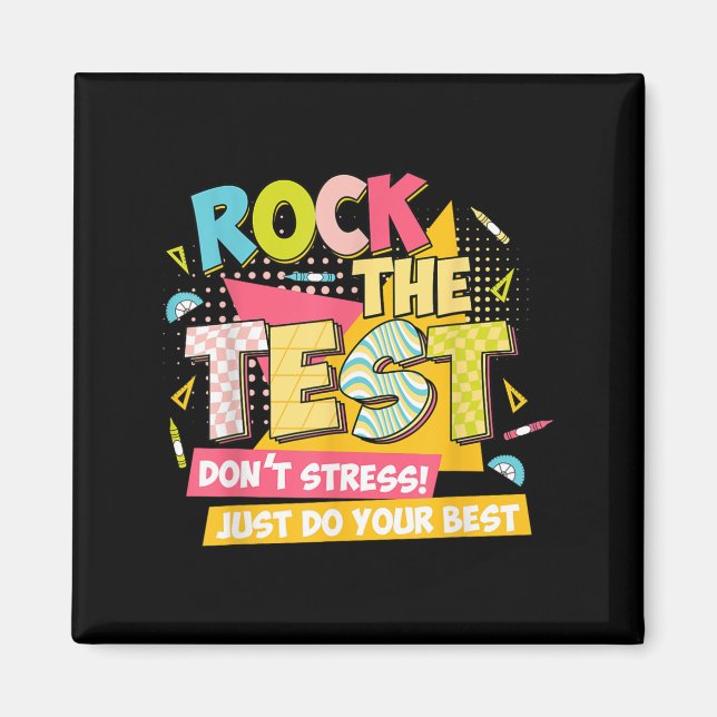 Íman Rock The Test Day Motivational Retro Teachers Test (Frente)