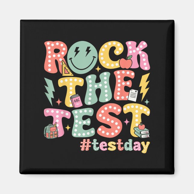 Íman Rock The Test Testing Day Retro Motivational Teach (Frente)
